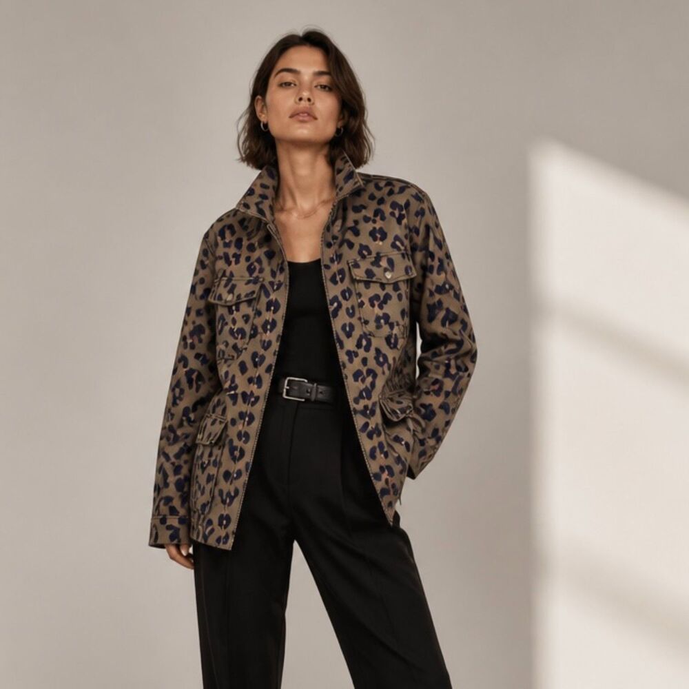 Anthropologie Tabitha Leopard Print Knit Utility Jacket